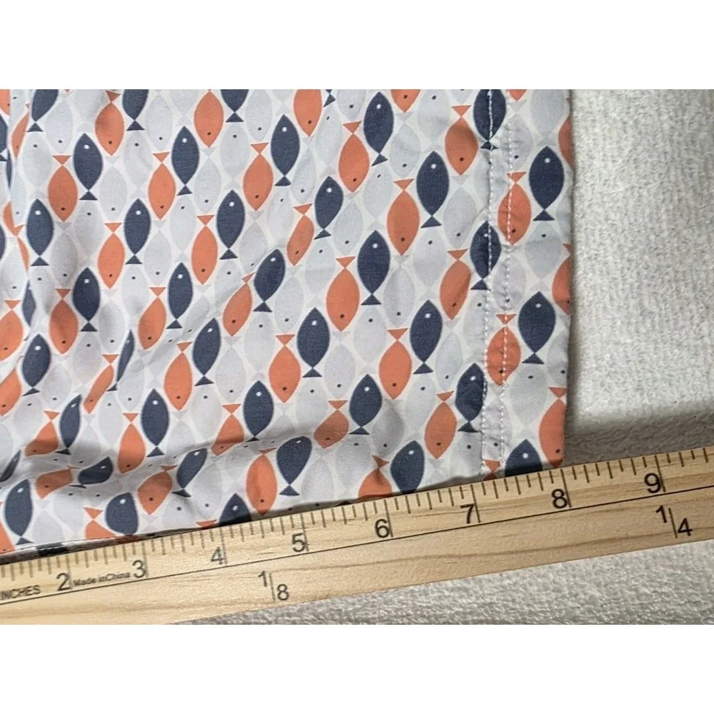 J Crew Nylon Swim Trunks Men 32 Geometric Allover Fish Pattern Multicolor Mesh